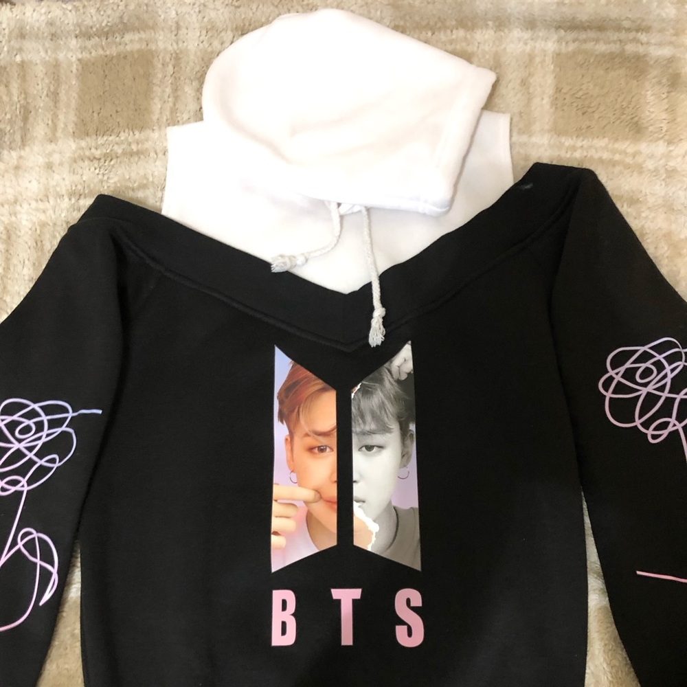 BTS jimin off shoulder hoodie